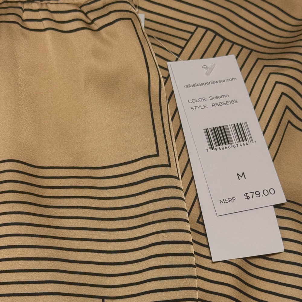 Geometric Patterned Lightweight Work Satin Tan Pants - Picture 4 of 6